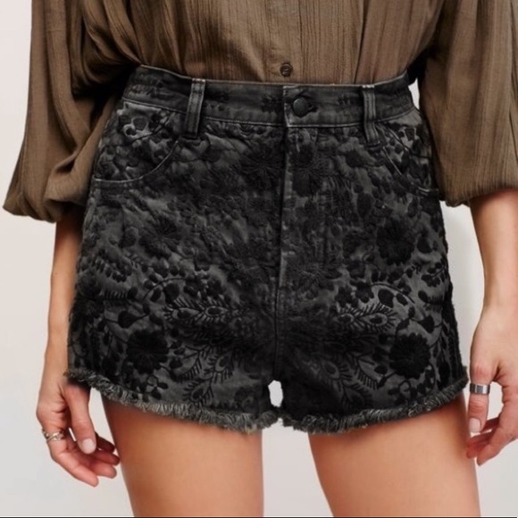 Free People Etienne Fields Embroidered Jean Shorts - Picture 2 of 15